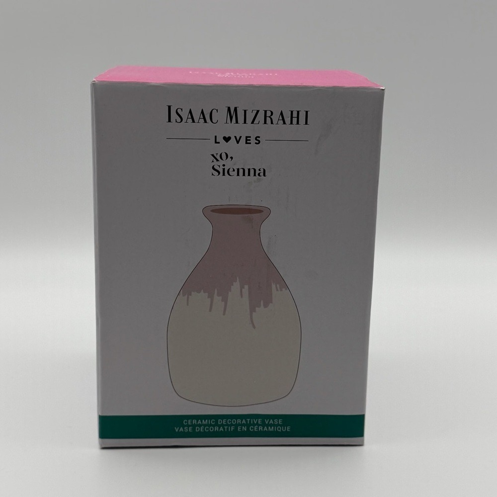 Isaac Mizrahi Loves Xo Sienna Vase Ceramic Pottery Cream Hand Dipped Pink Glaze - Picture 4 of 16